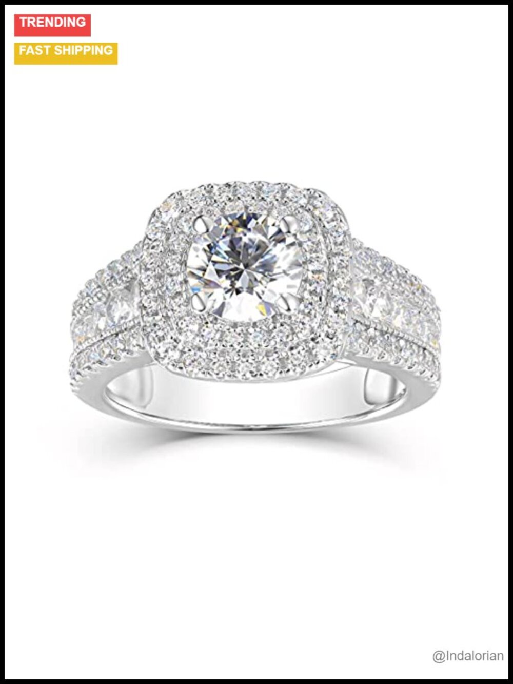 925 Sterling Silver Moissanite Engagement Ring Platinum Plated Halo Women's